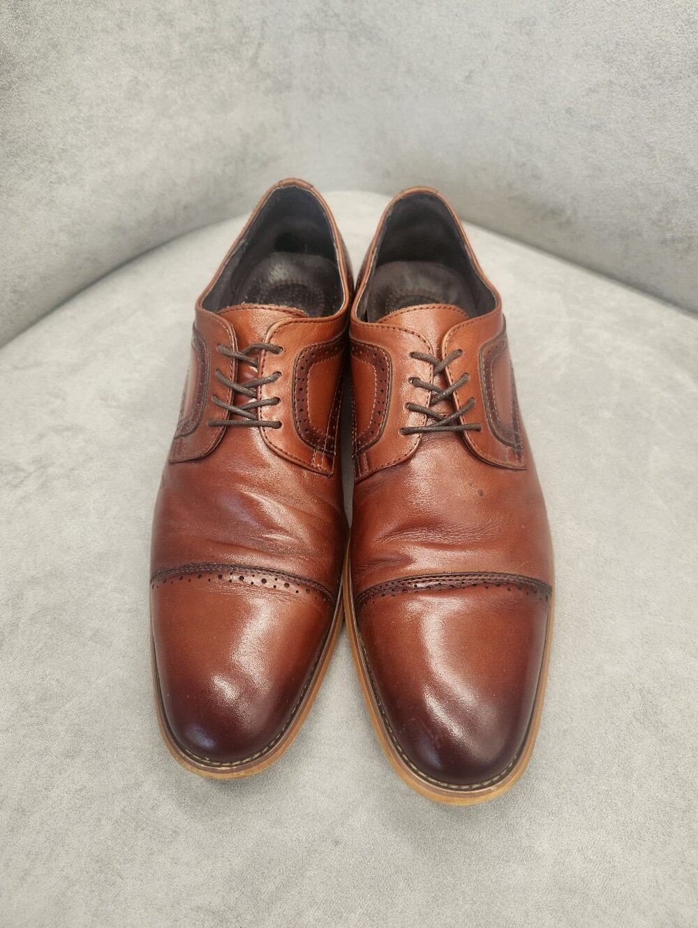 Stacy Adams Oxford Shoes 10.5 Brown Cognac Leather Dickinson Cap Toe Formal